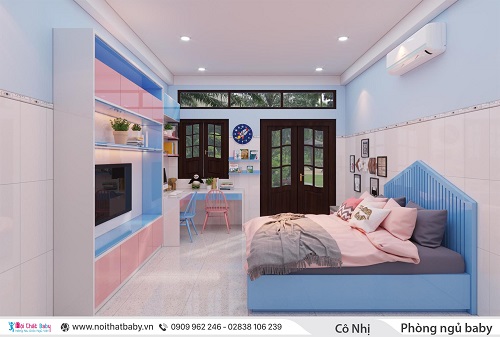 Thiết kế phòng ngủ cho bé gái dưới 7 tuổi gam màu hồng - BBG 186
